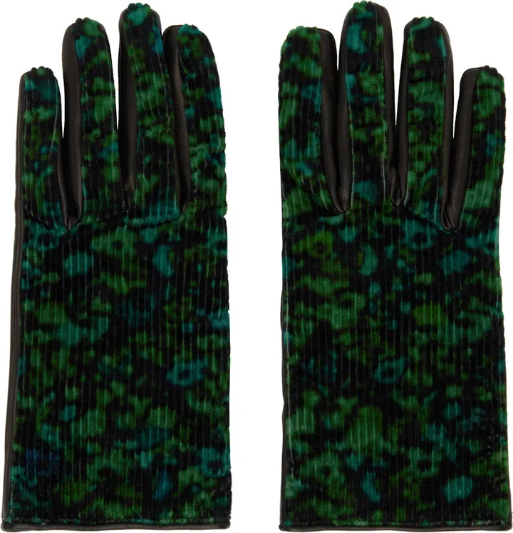 Paul Smith Black & Green Twilight Floral Gloves