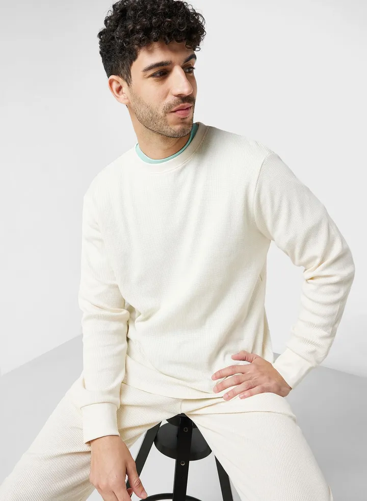 Sustainable Waffle Knit Long Sleeve sweatshirt