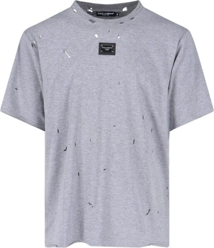 Dolce & Gabbana Distressed Logo Plaque Crewneck T-Shirt