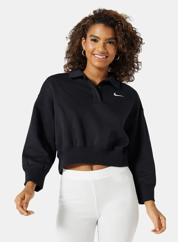 Fleece Crop Polo Sweatshirt