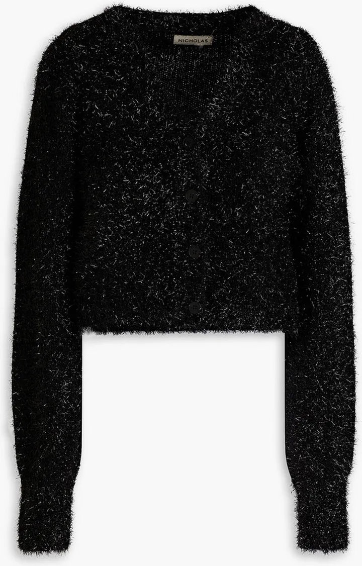 Maia cropped tinsel cardigan and tank set