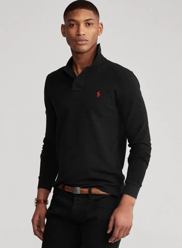 Slim Fit Mesh Long-Sleeve Polo