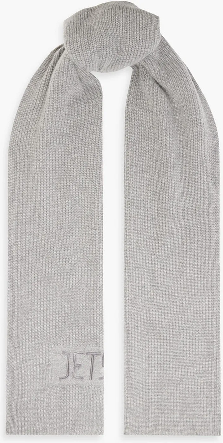 Embroidered mélange ribbed cashmere scarf