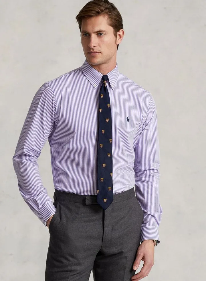 Custom Fit Striped Stretch Poplin Shirt