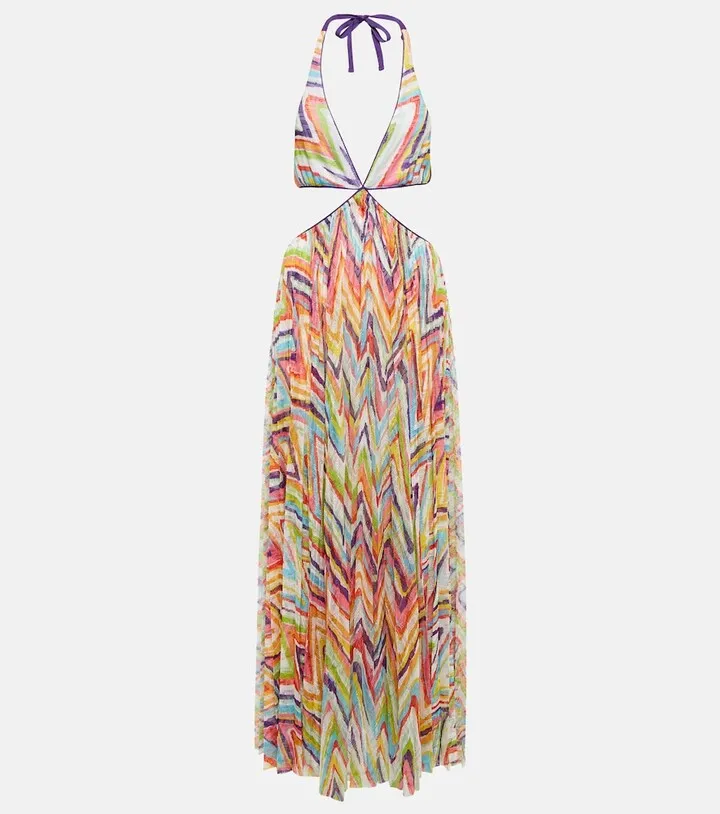 Zig-zag knit cutout maxi dress