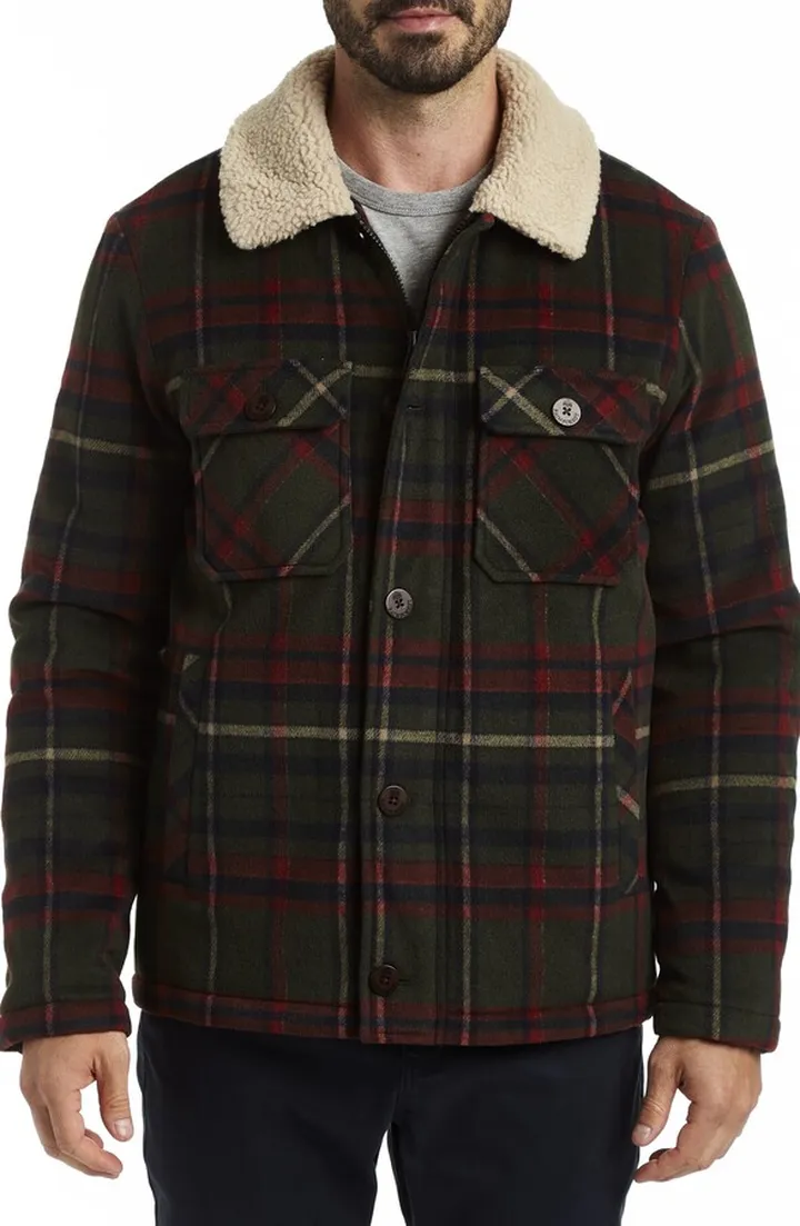 Faux Wool Lined Plaid Trucker Jacket
