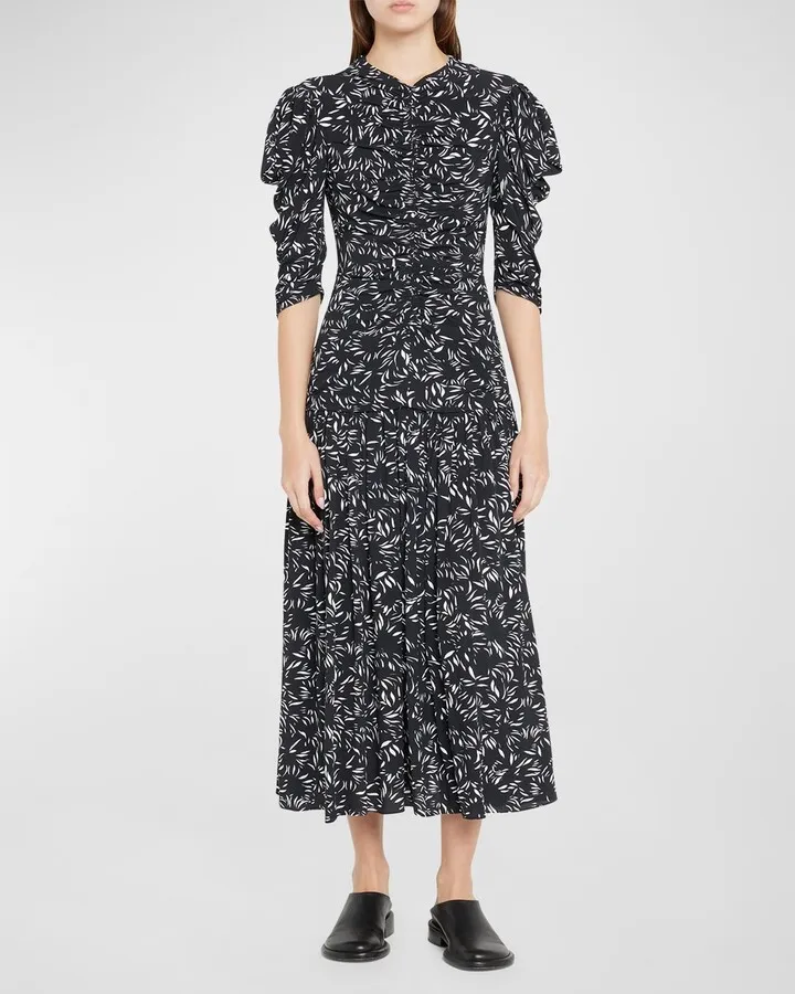 Crepe De Chine Printed Midi Dress