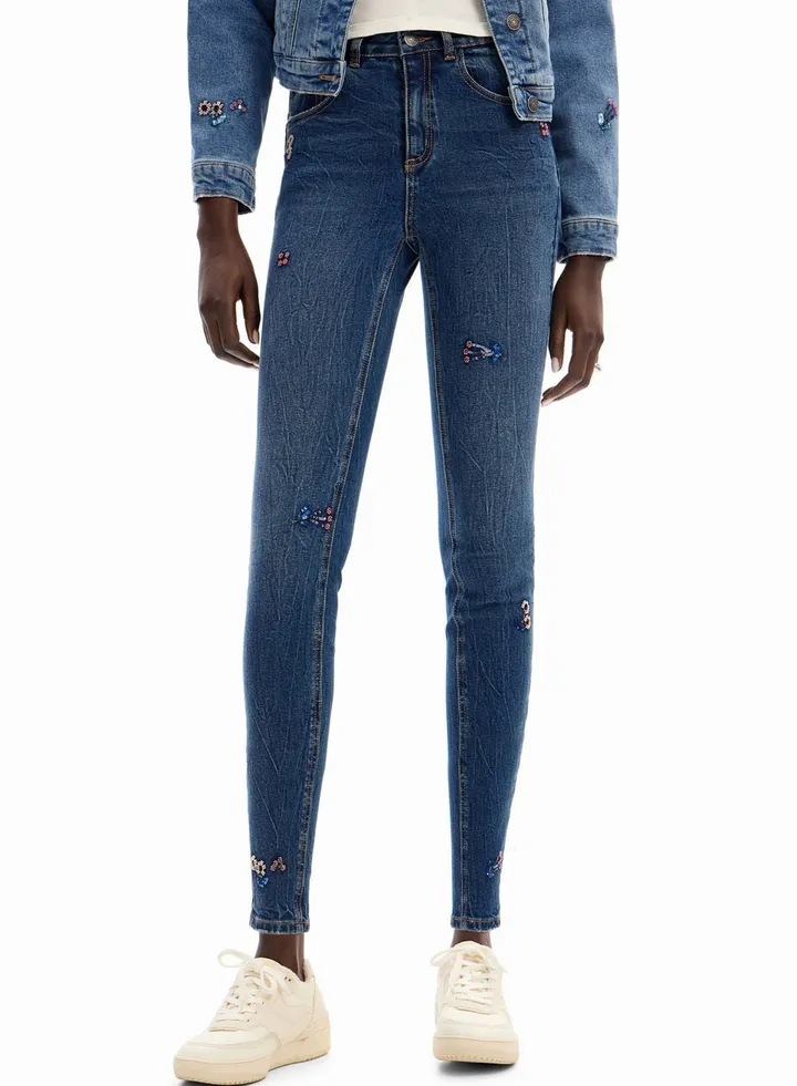 Slim Beaded Floral Knitted Jeans