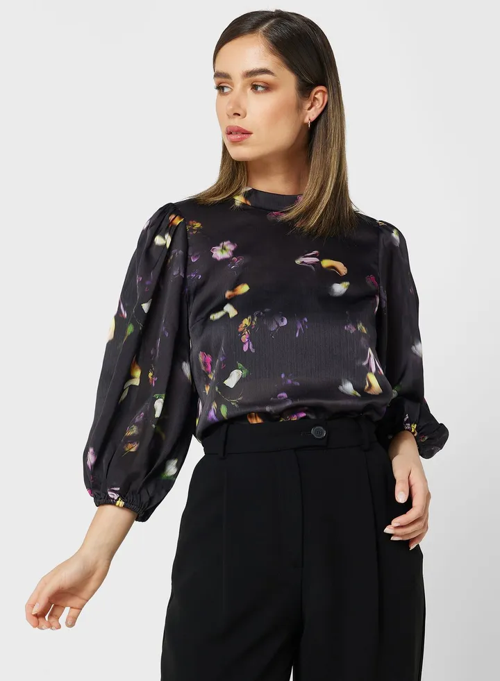 High Neck Ballon Sleeve Top