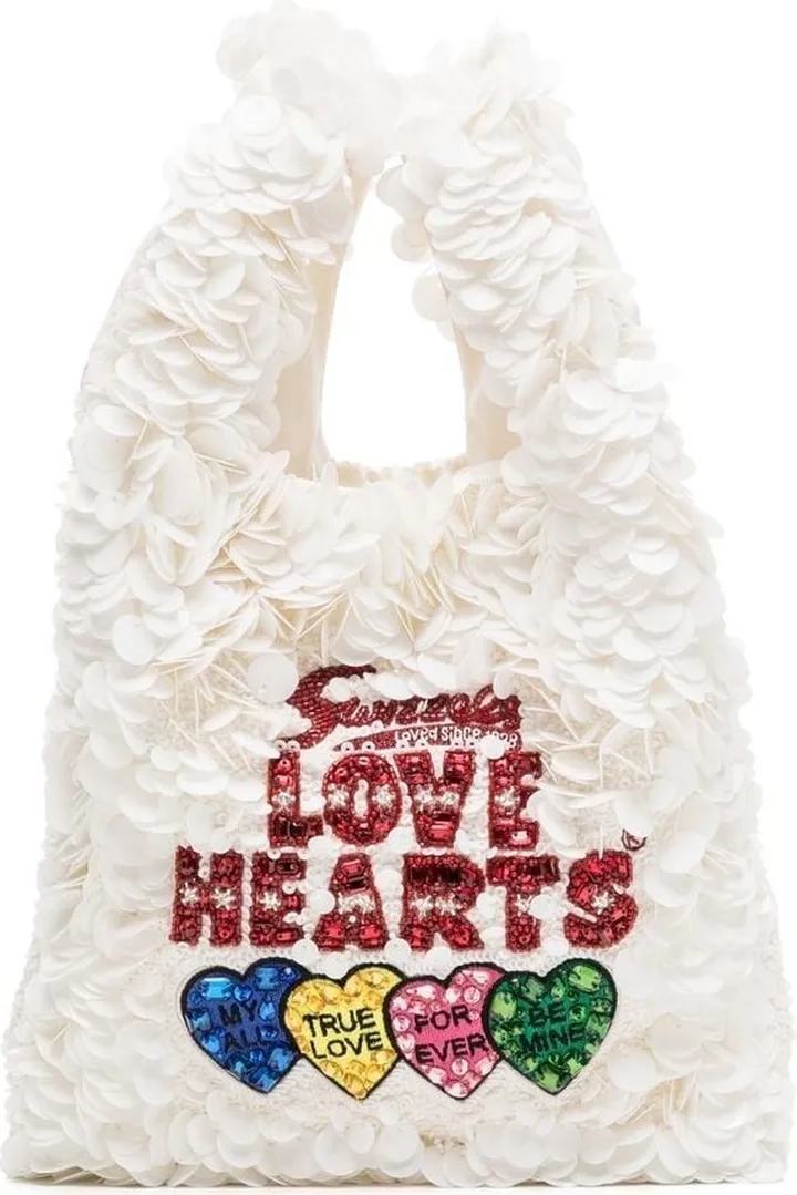 Love Hearts embroidered tote bag