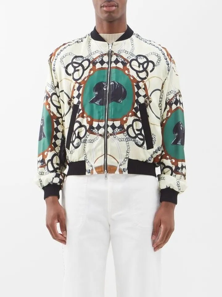 Printed Silk Bomber Jacket