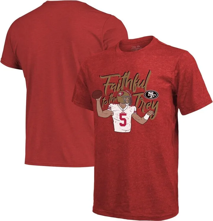 Men's Majestic Threads Trey Lance Scarlet San Francisco 49ers Tri-Blend Player T-shirt