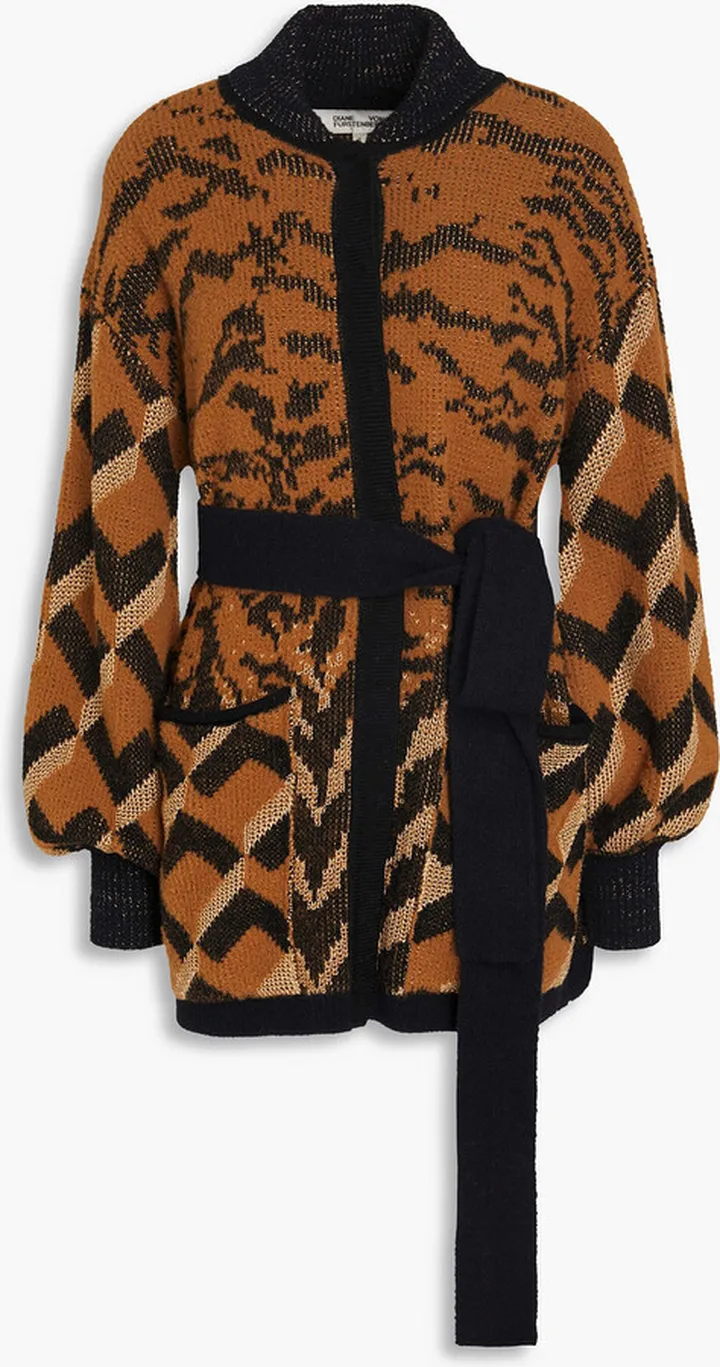 Claude belted jacquard-knit cardigan