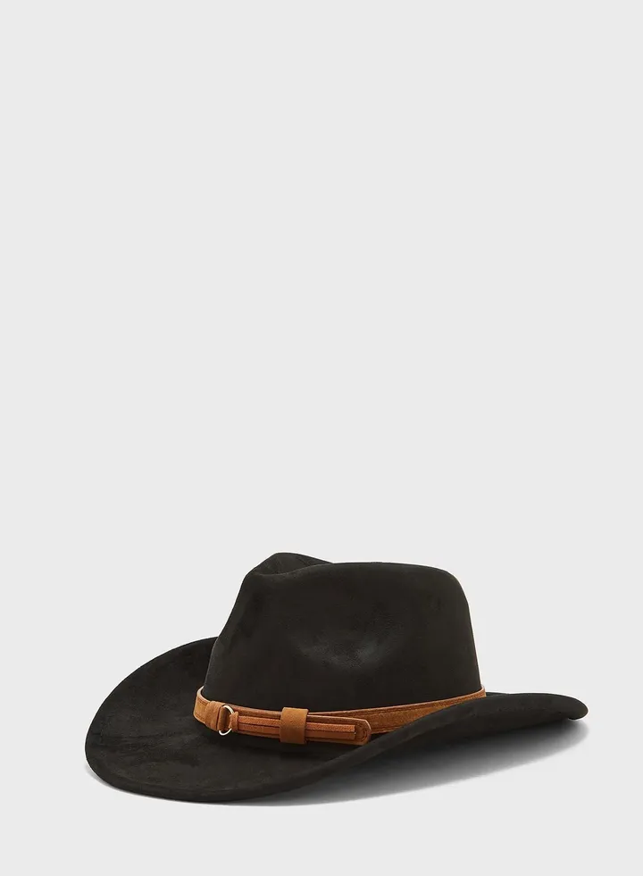 Faux Suede Buckle Detail Fedora Hat