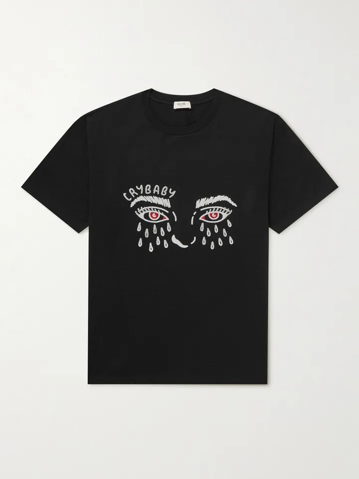 Cry Baby Embellished Flocked Cotton-Jersey T-Shirt