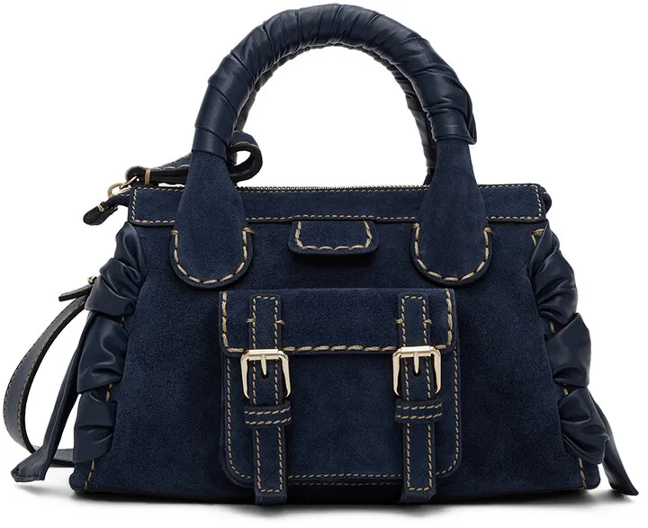Chloé Navy Mini Suede Edith Bag