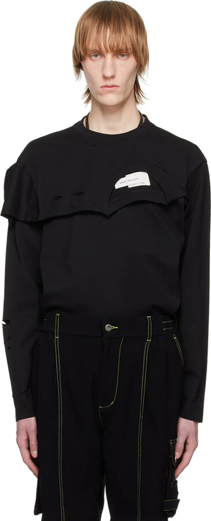 Feng Chen Wang Black Distressed Long Sleeve T-Shirt