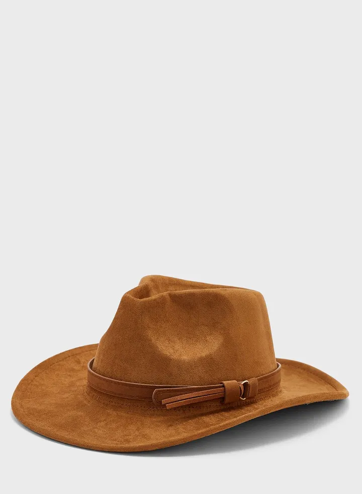 Faux Suede Buckle Detail Fedora Hat
