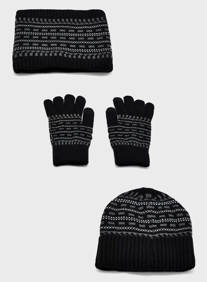 Casual Knitted Winter Beanie , Glove & Snood Set