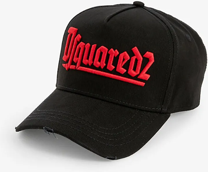 Mens Black Red Logo-embroidered Cotton-twill cap
