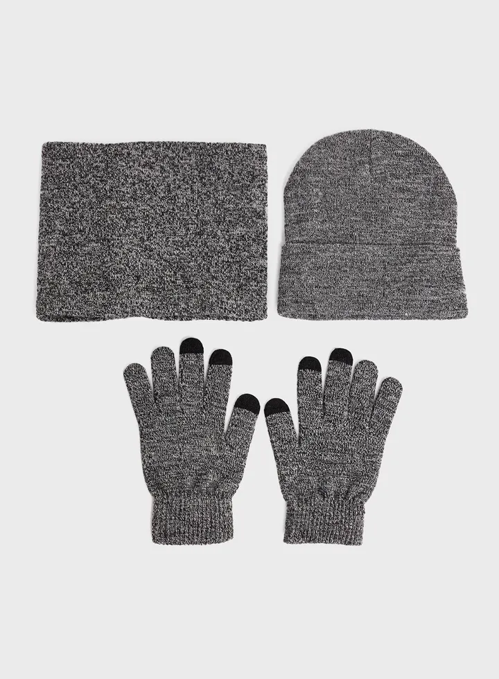 Casual Winter Beanie , Glove & Snood Set