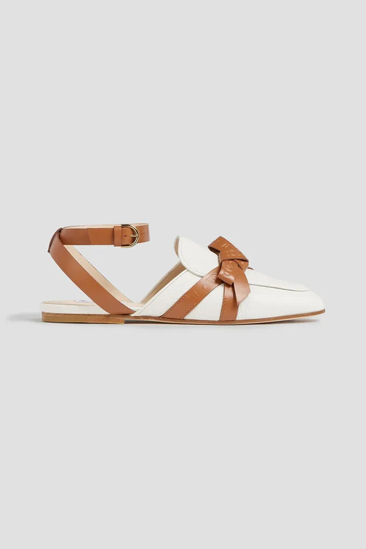 Bow-embellished two-tone leather loafers