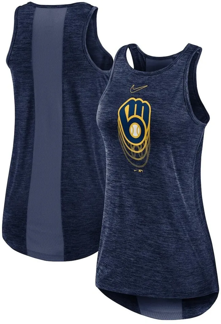 Women's Nike Navy Milwaukee Brewers Logo Fade High Neck Performance Tank Top