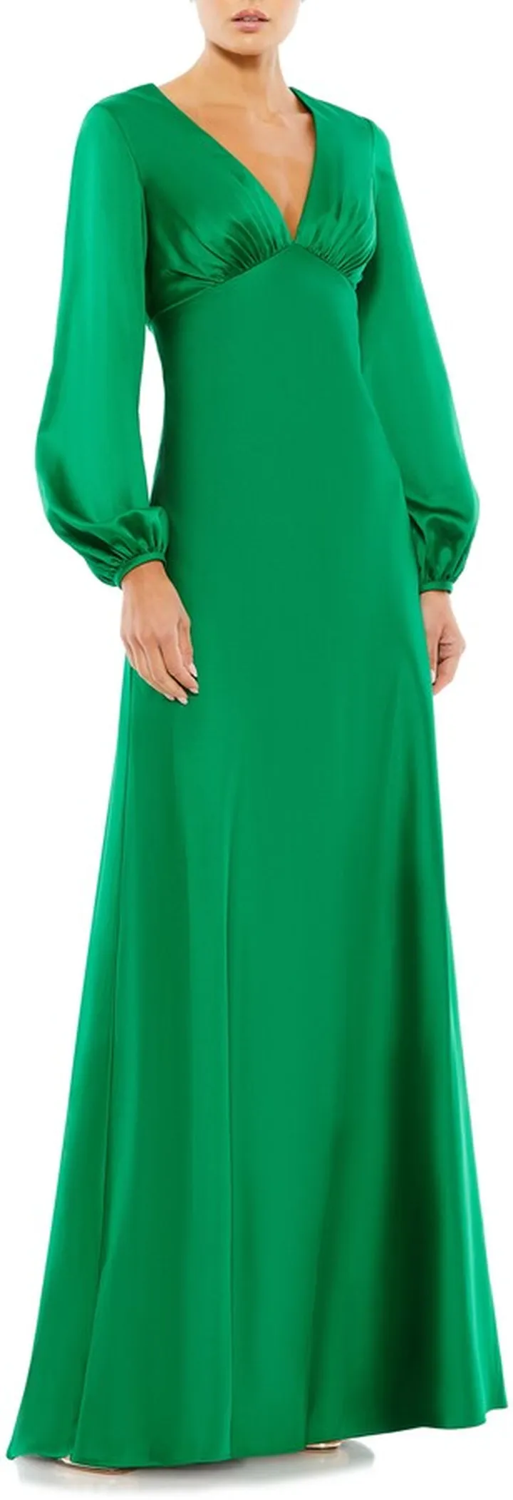 Long Sleeve Empire Waist Satin Gown