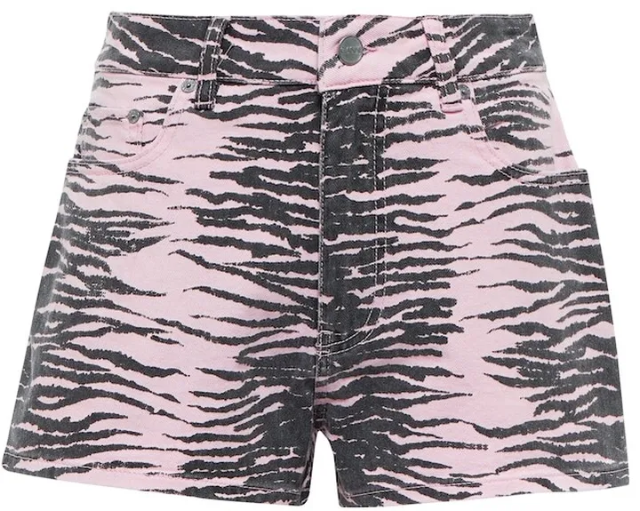 Printed high-rise denim shorts
