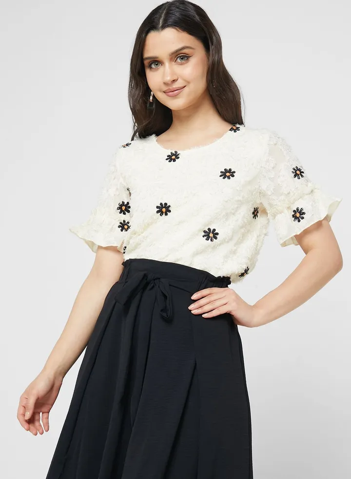 Floral Motif Textured Blouse