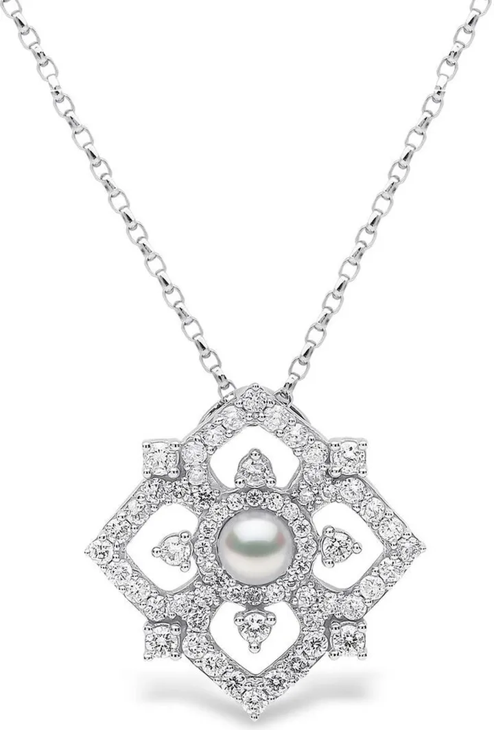 18kt white gold Petal pearl and diamond pendant