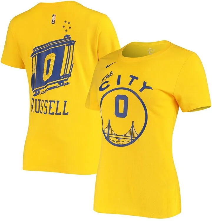 Women's Nike D'Angelo Russell Gold Golden State Warriors Hardwood Classics Name and Number Performance T-shirt