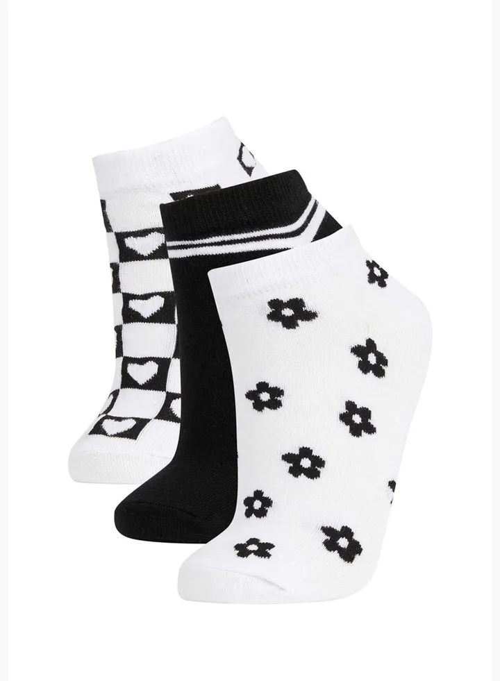 3 Pack Heart & Floral Print Ankle Low Cuts