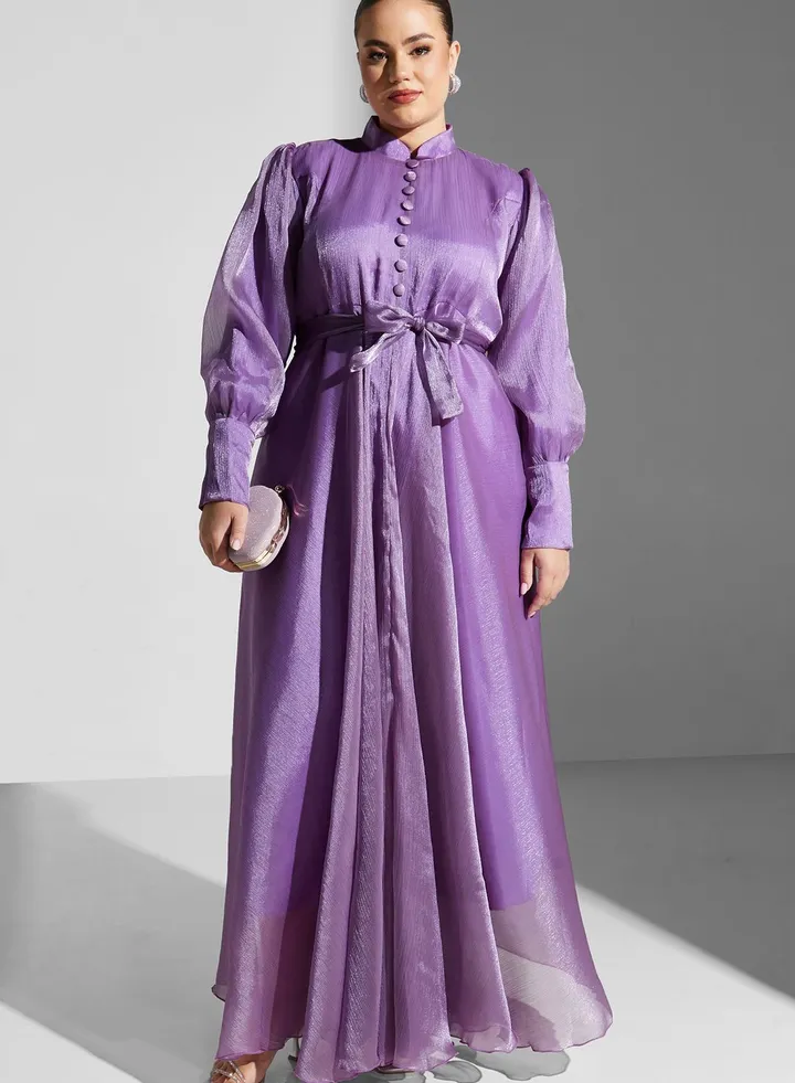 Button Detail Belted Dress