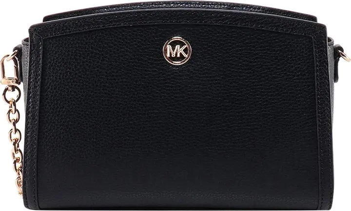 Leather shoulder bag with metal monogram