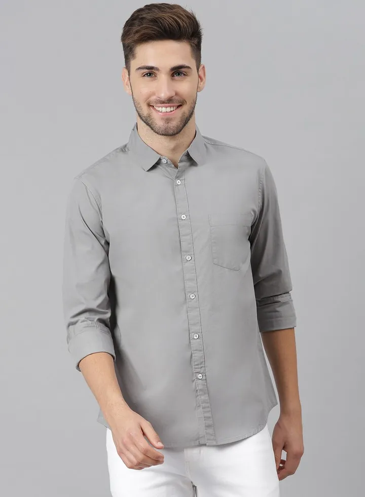 Men's Solid Slim Fit Cotton Casual Shirt with Spread Collar & Full Sleeves.