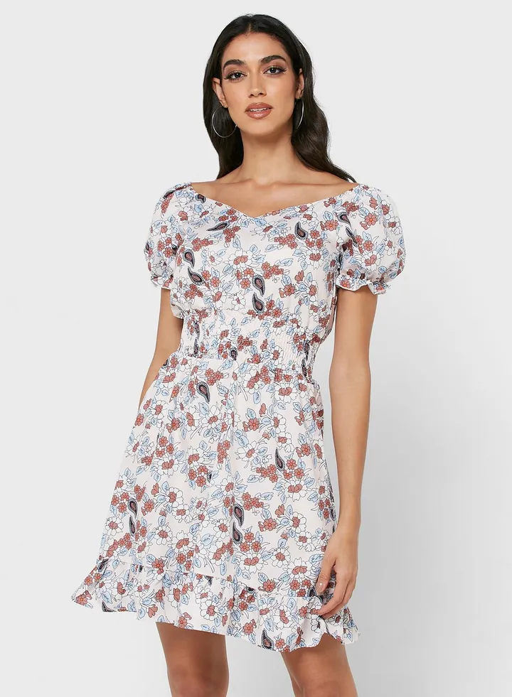 Printed Puff Sleeve Dress