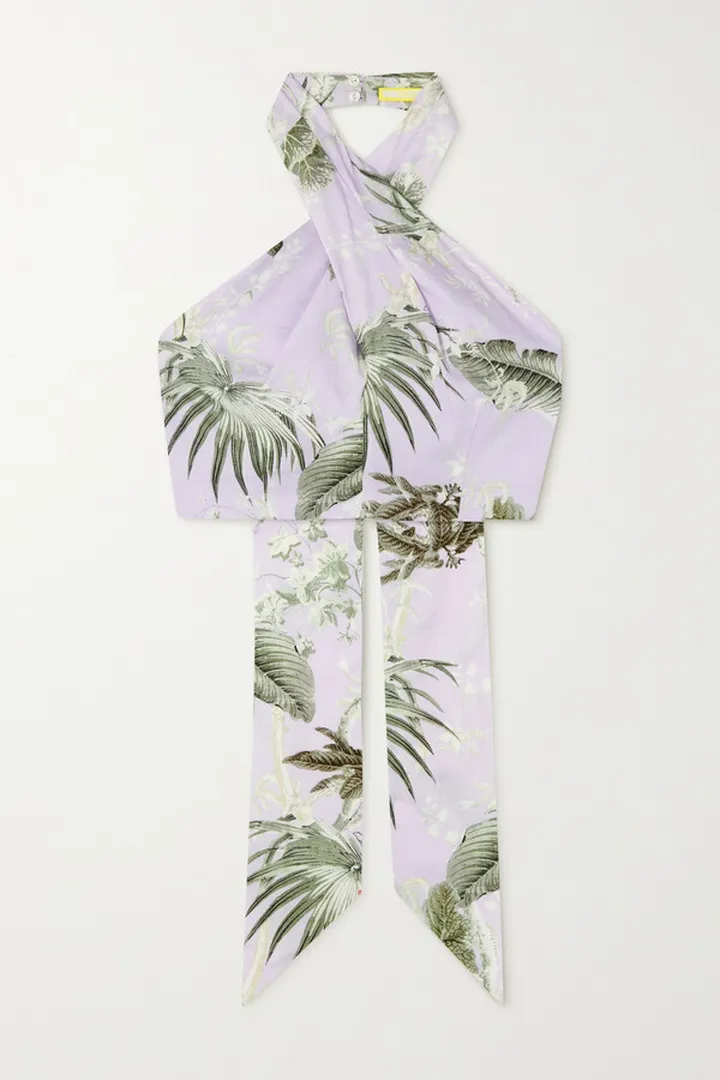 Erdem - Luna Cropped Cotton Halterneck Top - Purple
