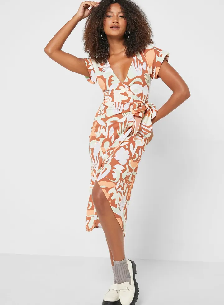 Surplice Neck Printed Dress