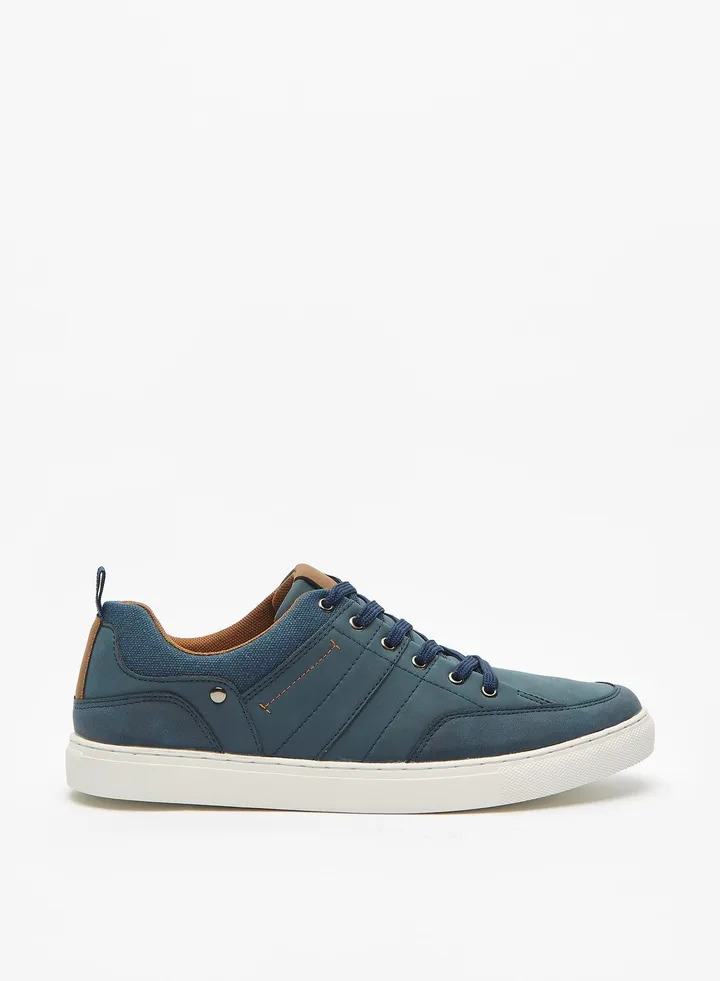 Mens Paneled Casual Sneakers with Lace-Up Closure