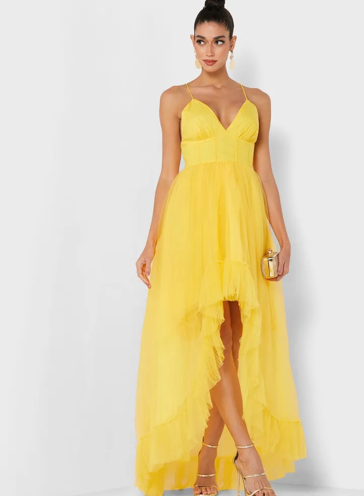 High Low Ruffle Detail Strappy Dress