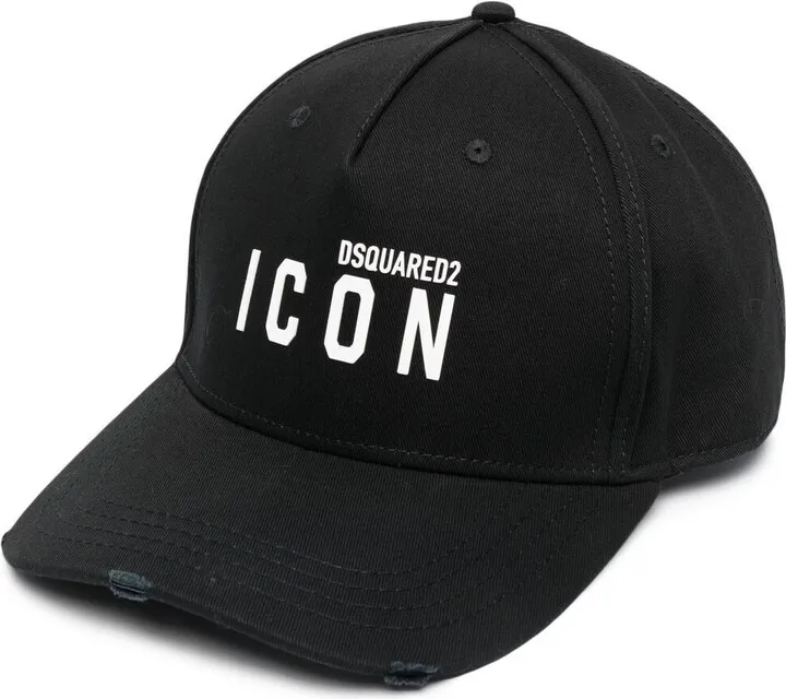 Black Logo Print Cotton Cap