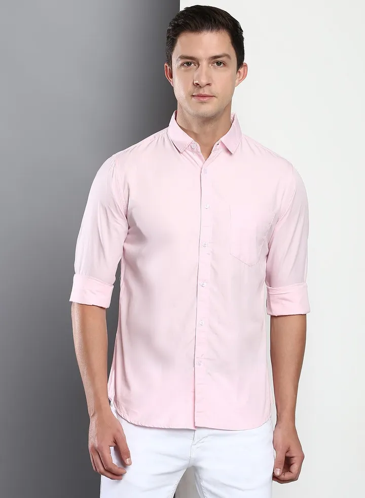 Men's Solid Slim Fit Cotton Casual Shirt with Spread Collar & Full Sleeves.
