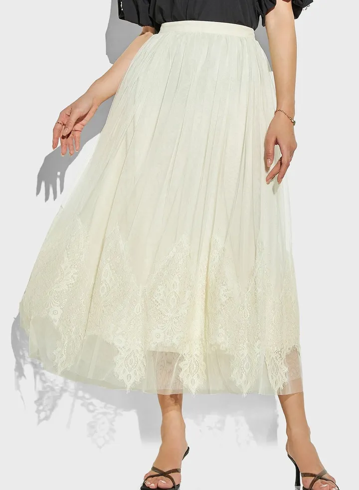 High Waist Lace Detail Skirt