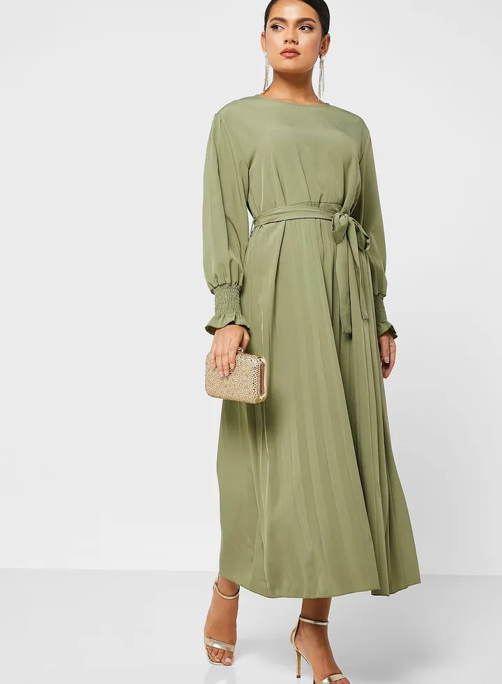 Pleat Detail Fit & Flare Dress