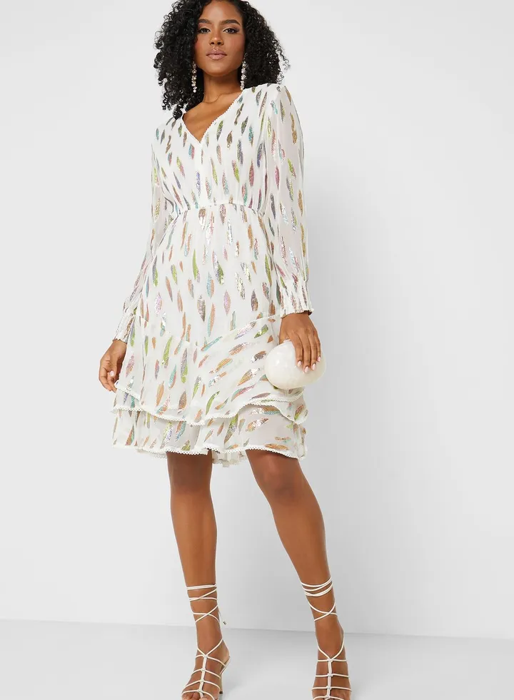 Puff Sleeves Ruffled Dress