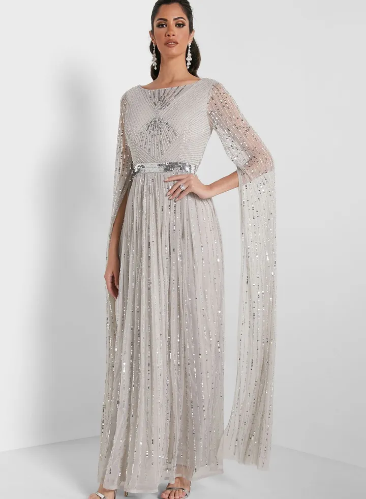 Cape Sleeves Sequin Dress