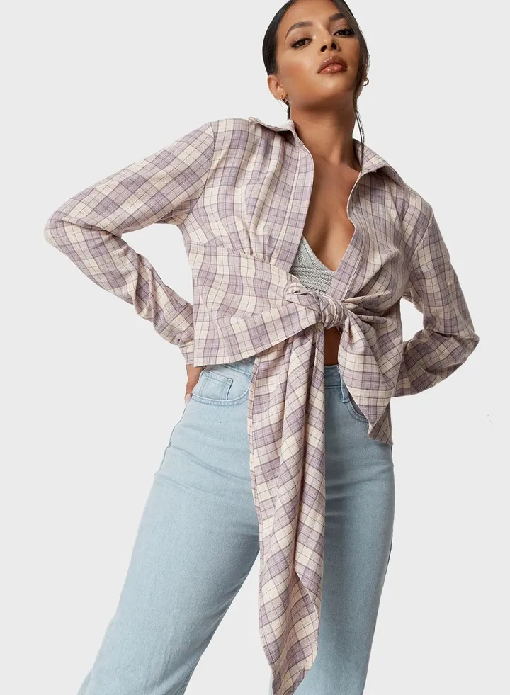 Draped Check Shirt