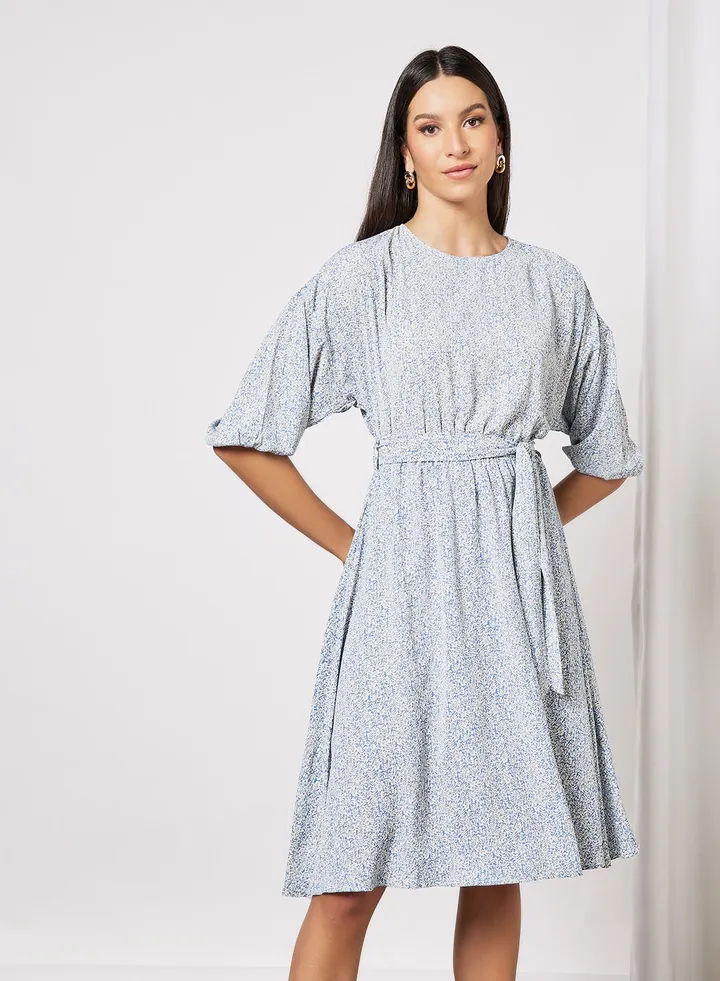 Printed Self Tie Belt Dress