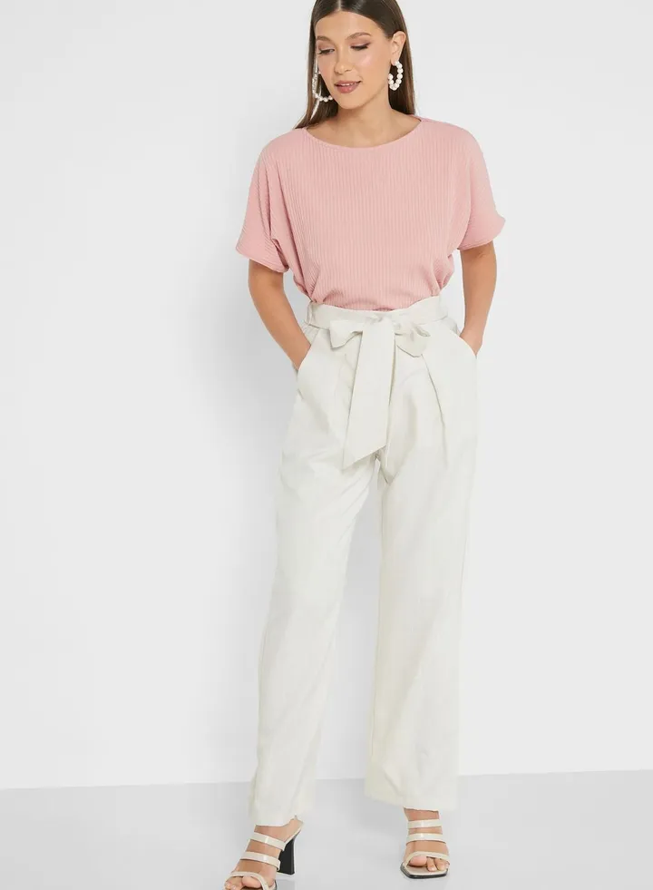 Belt Detail Wide Leg Pants